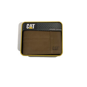 CAT Caterpillar RFID Shield Leather Bifold Wallet Tan Genuine Leather NWT